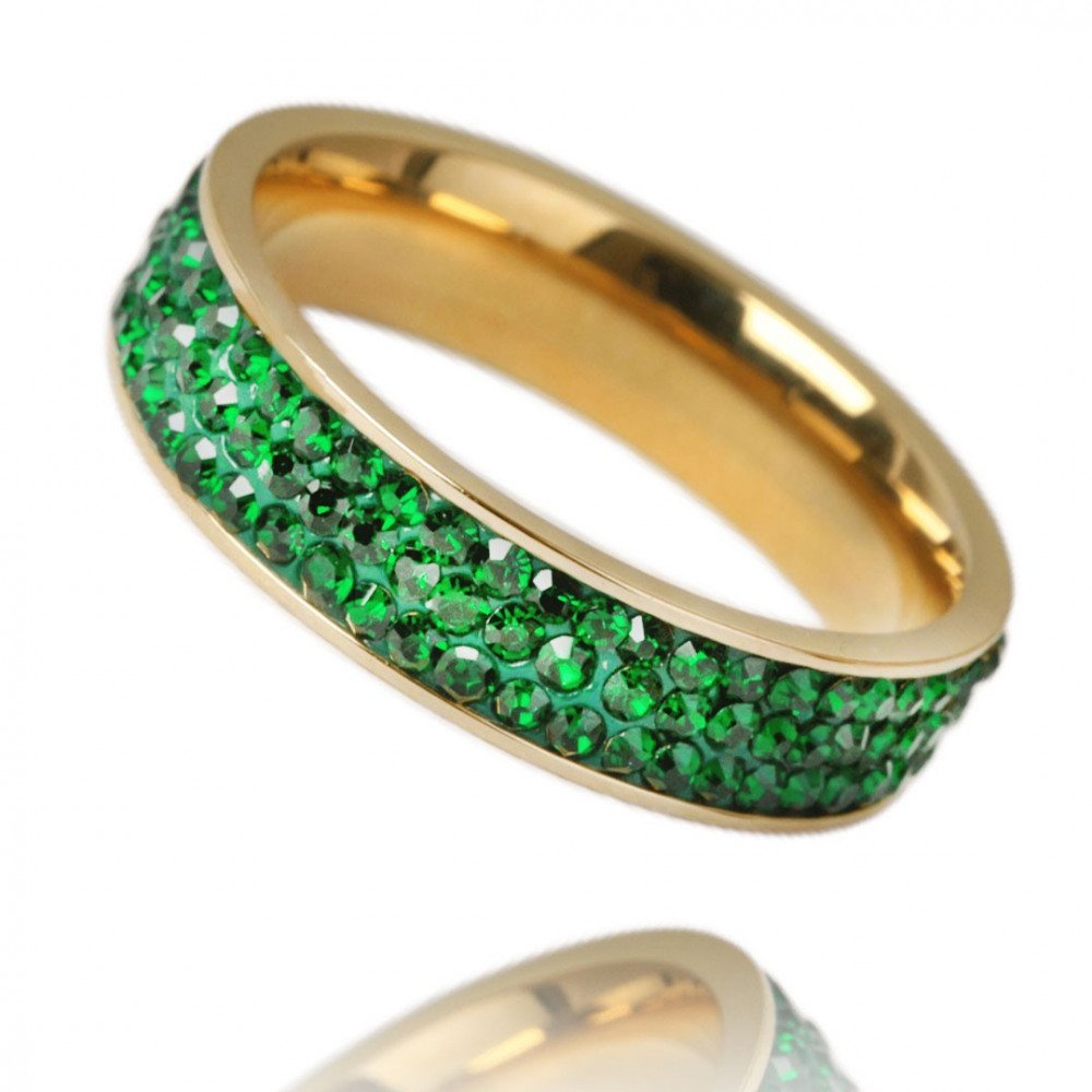 Δαχτυλίδι από Ανοξείδωτο Ατσάλι Επιχρυσωμένο με Χρυσό 14 Καρατιών και πράσινες πέτρες