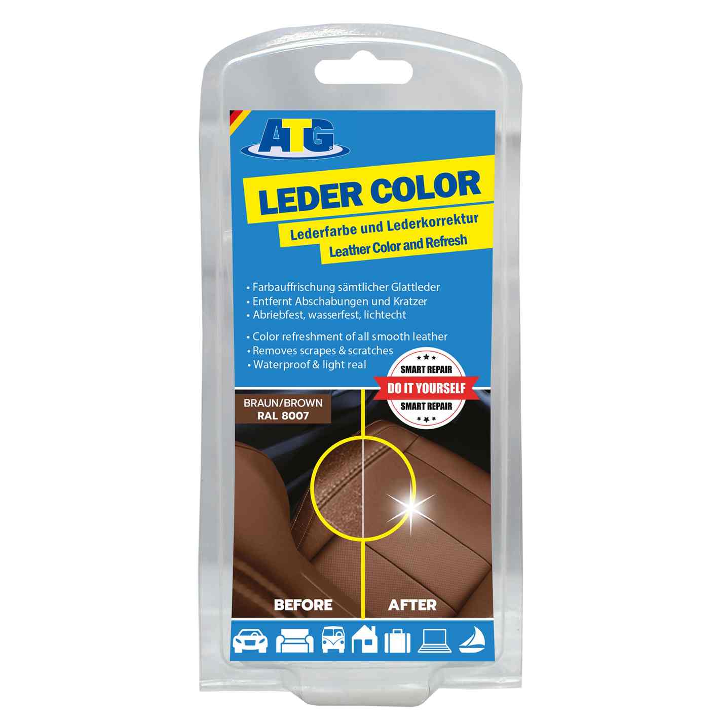 ATG βαφή αλλαγής-ανανέωσης Μαύρων δερμάτων & δερμάτινων καθισμάτων Brown RAL8007