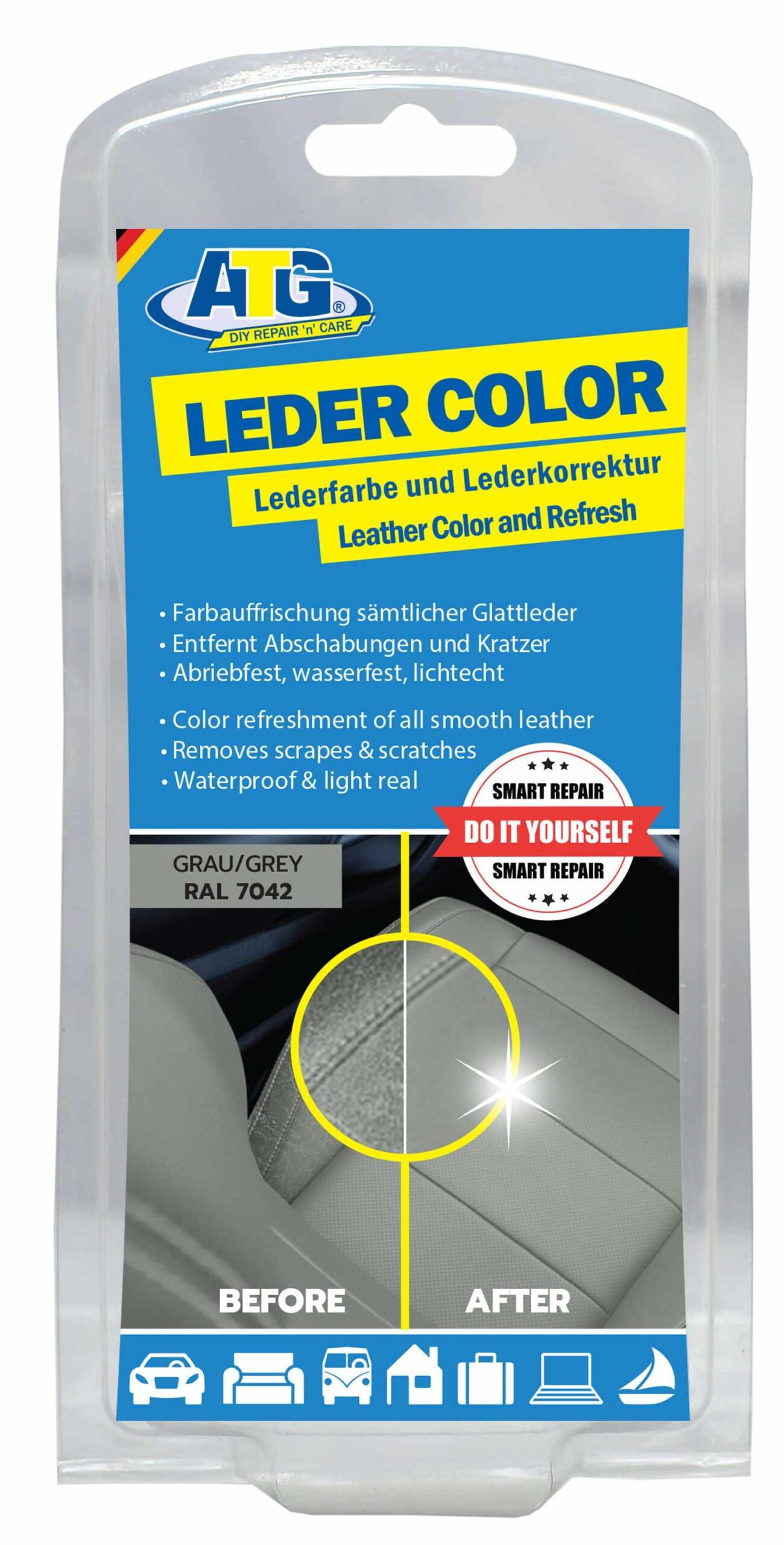 ATG βαφή αλλαγής-ανανέωσης δερμάτων & δερμάτινων καθισμάτων Γκρι Gray RAL7042