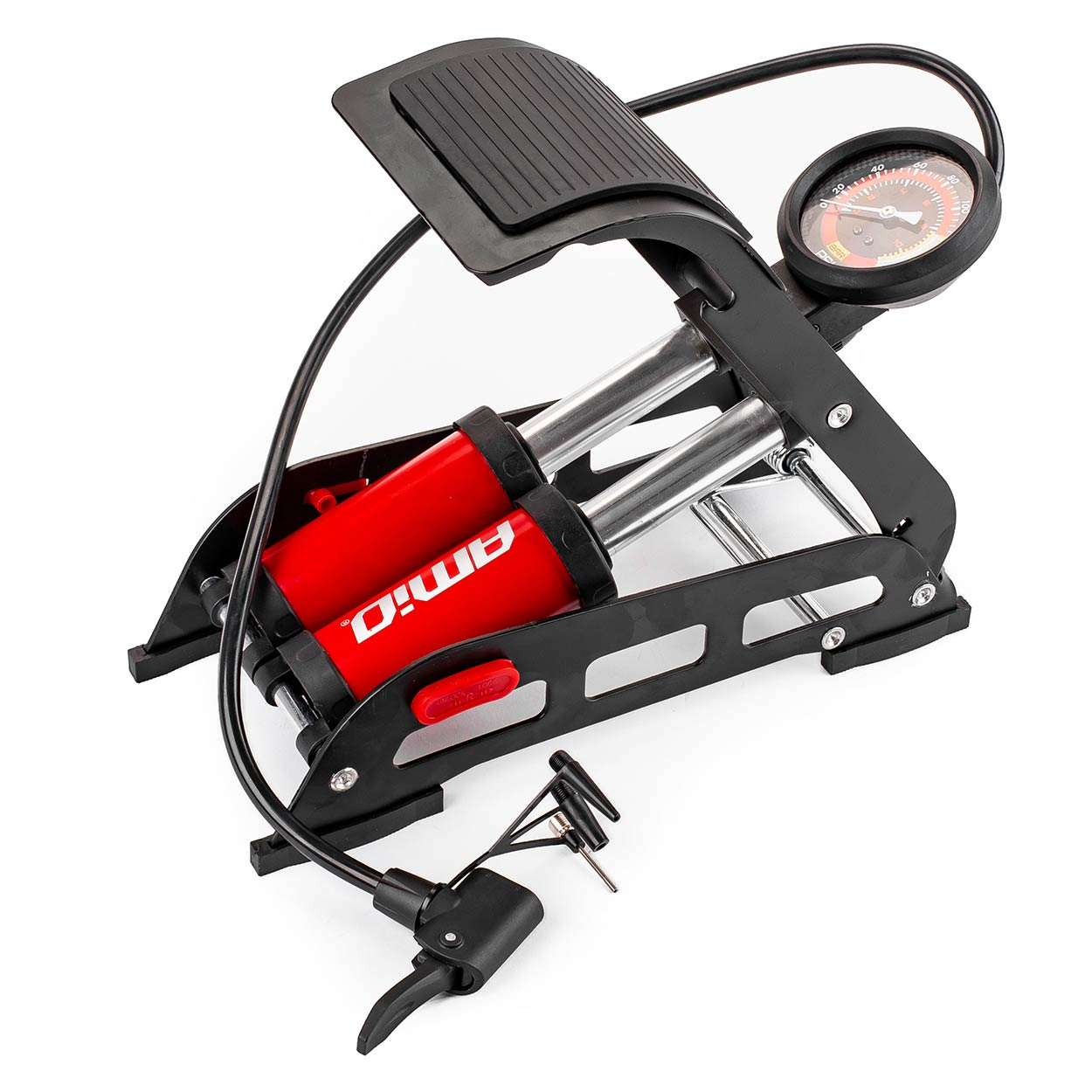 HQ Διπλου εμβολου 2Χ45MM Αντλια Αέρος ποδιου AMIO με μανομετρο 55mm 11bar 160PSi 02894