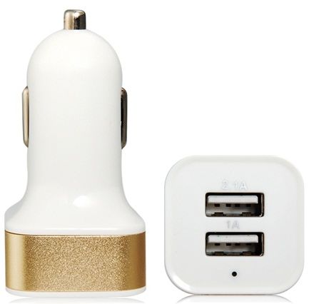 Xρυσός διπλός φορτιστής Αυτοκινητου White/Gold 2.1A/1A