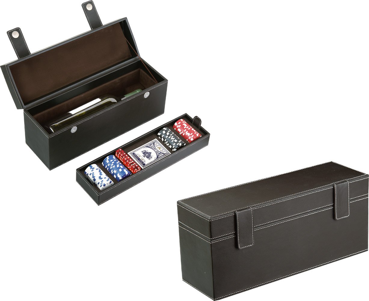 Κουτί (θήκη) από δερματίνη για φιάλη κρασιού με τράπουλα & μάρκες