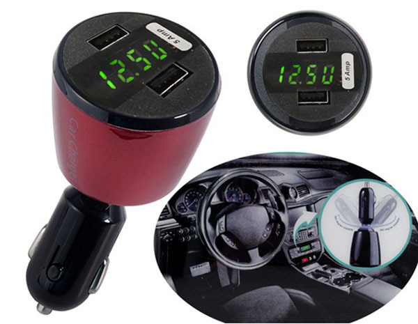 Περιστρεφόμενος Dual φορτιστής 5A +βολτόμετρο αυτοκίνητου 360 μοιρών T03