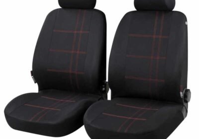 Σετ-Καλύμματα-Μπροστινά-Αυτοκινήτου-2τμχ-Πολυεστερικό-POCATELLO-13424-OEM-Μαύρο-κόκκινες-ραφές