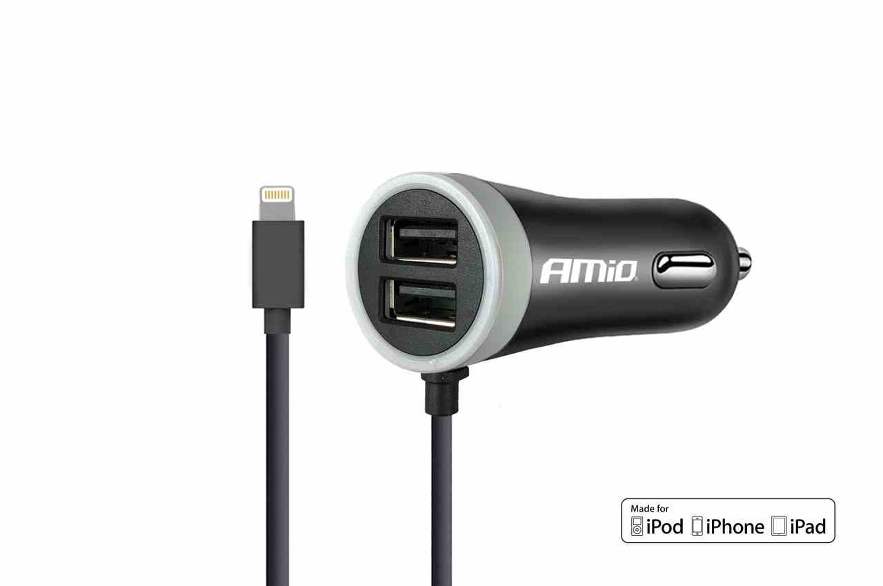 Φορτιστής αυτοκινήτου 12/24V Amio PCH PRO02 2x USB 2.4A +LIGHTING 02057
